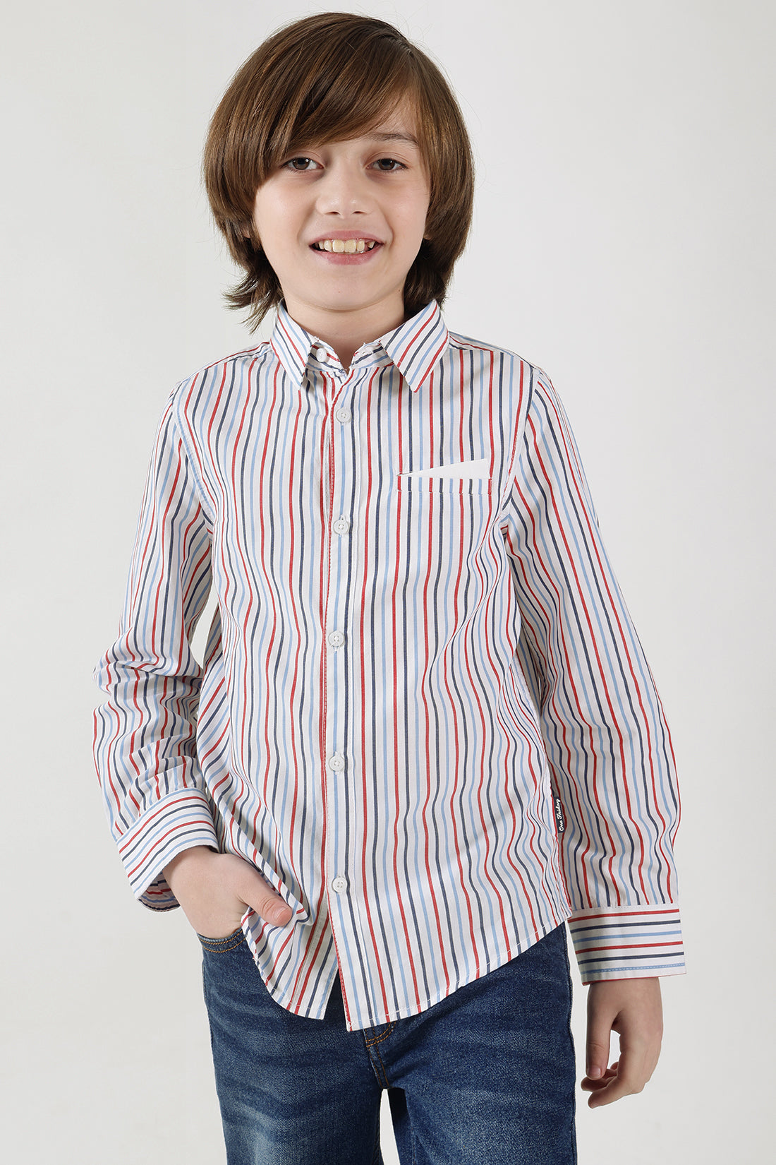 Boys Multi Regular Fit Full Sleeve Striped Shirt by One Friday