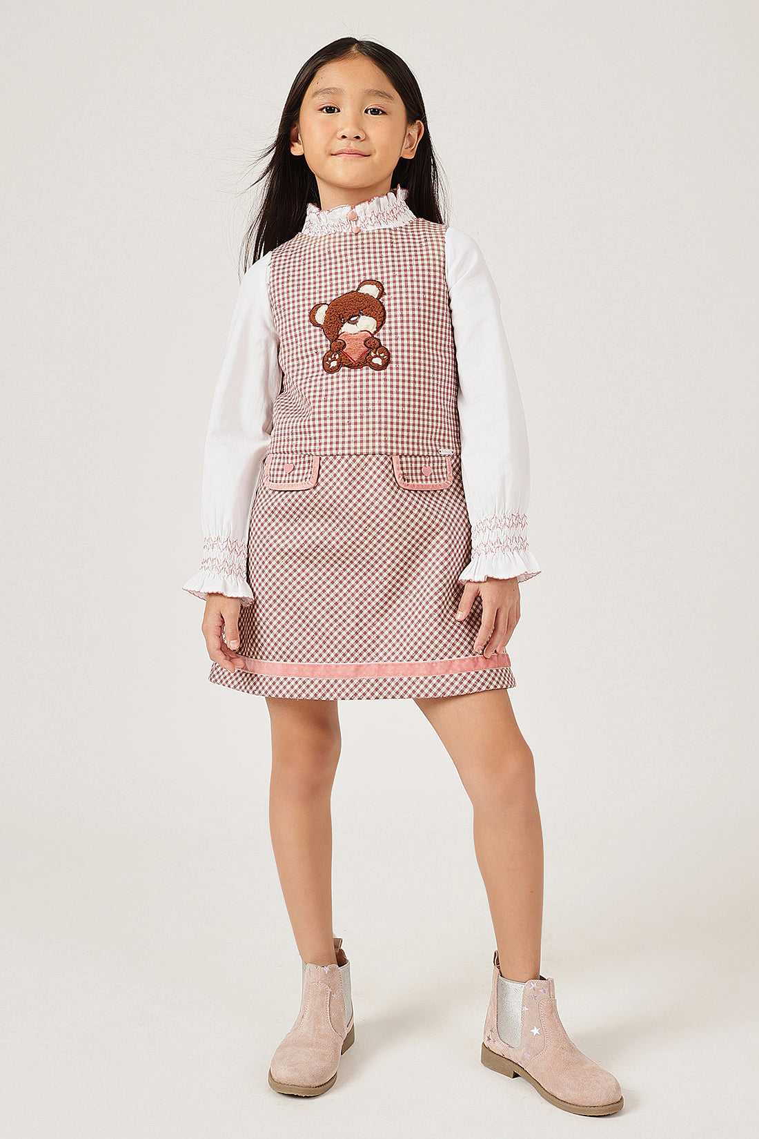 Girls Multicolour Checked Sleeveless Round Neck Dress | One Friday