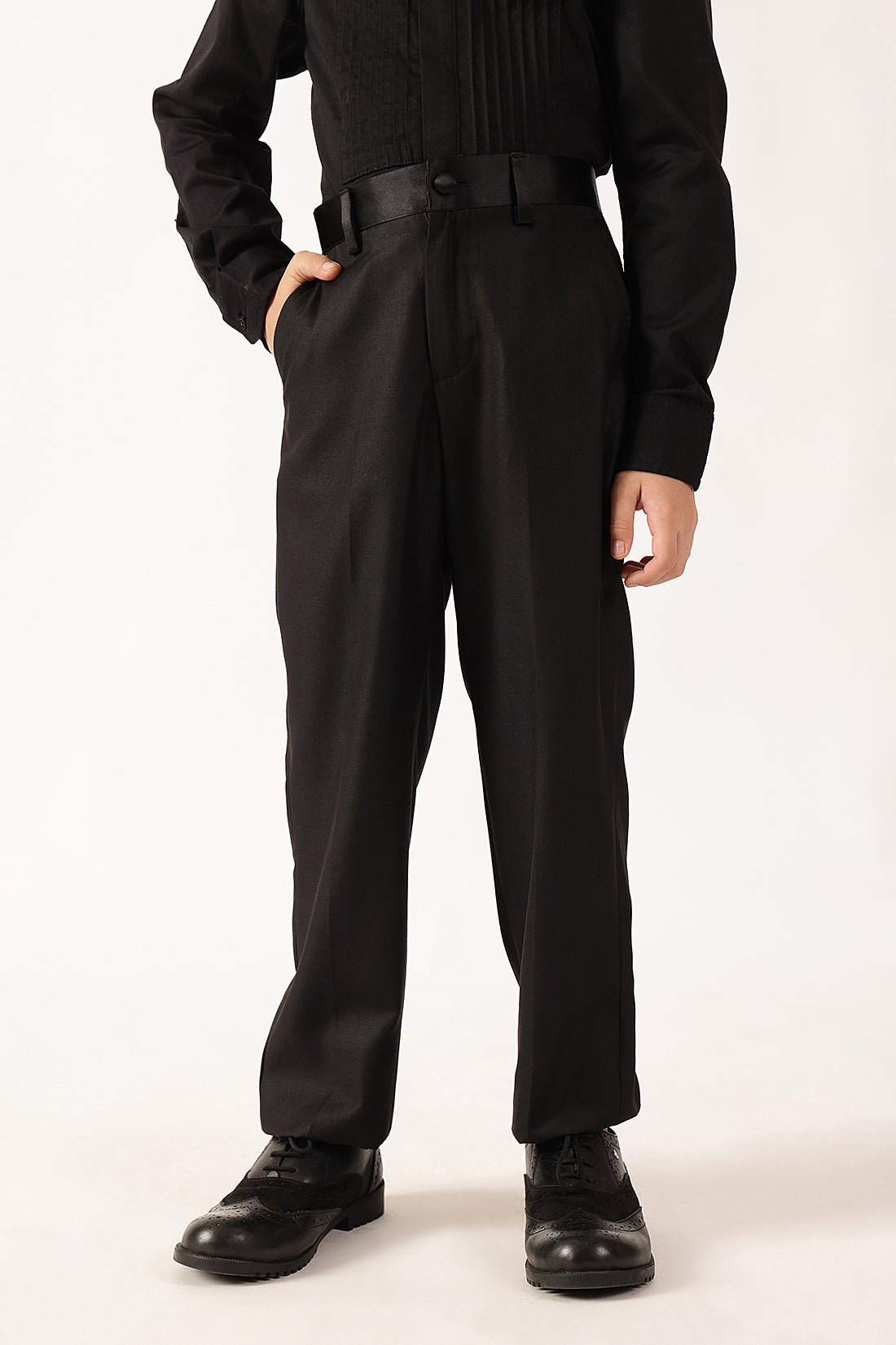 Boys Black Regular Fit Woven Trouser