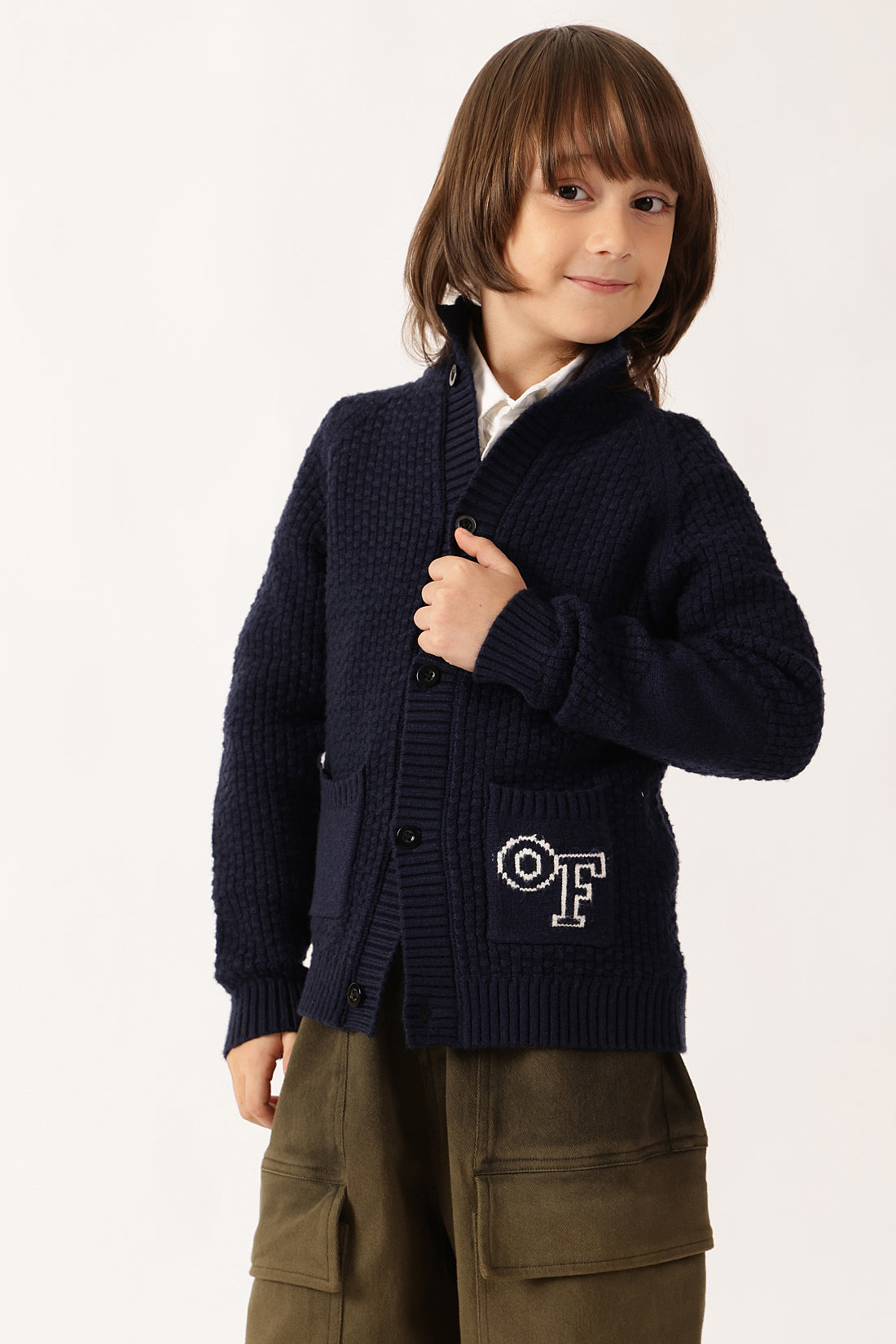 Boys Navy Blue Knit Cardigan One Friday