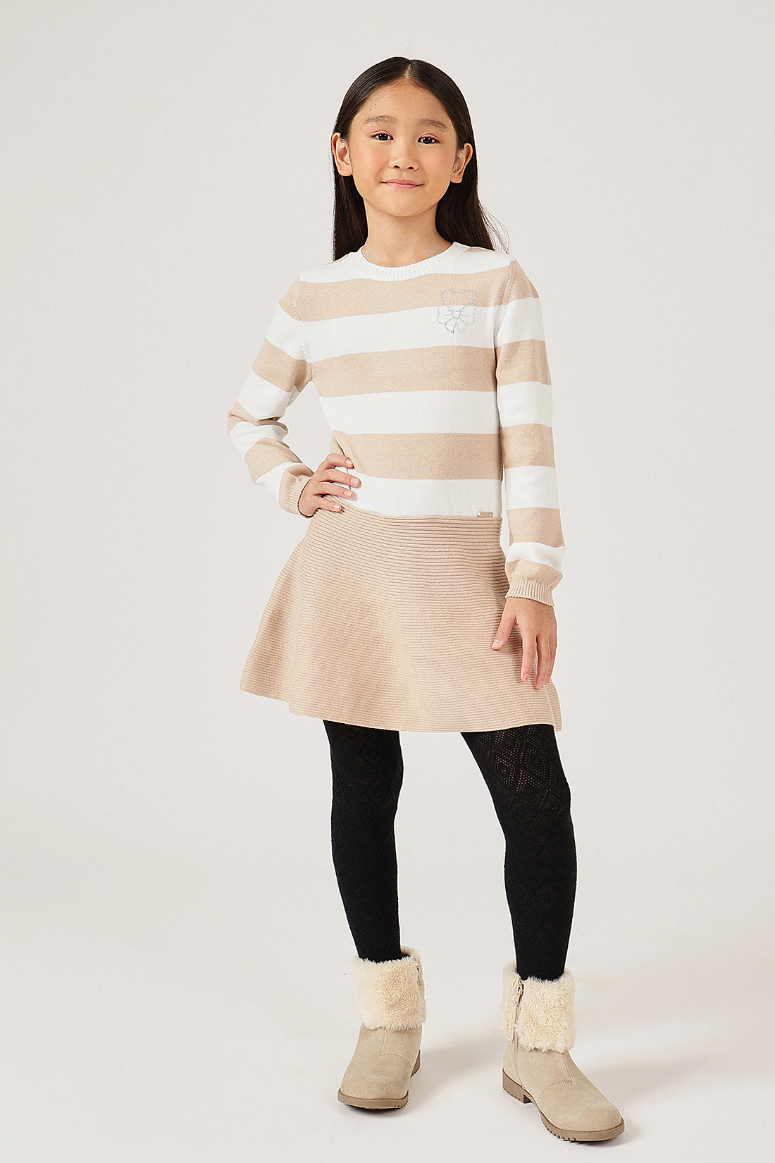 Girls Striped Cotton Knit Full Sleeve Dress