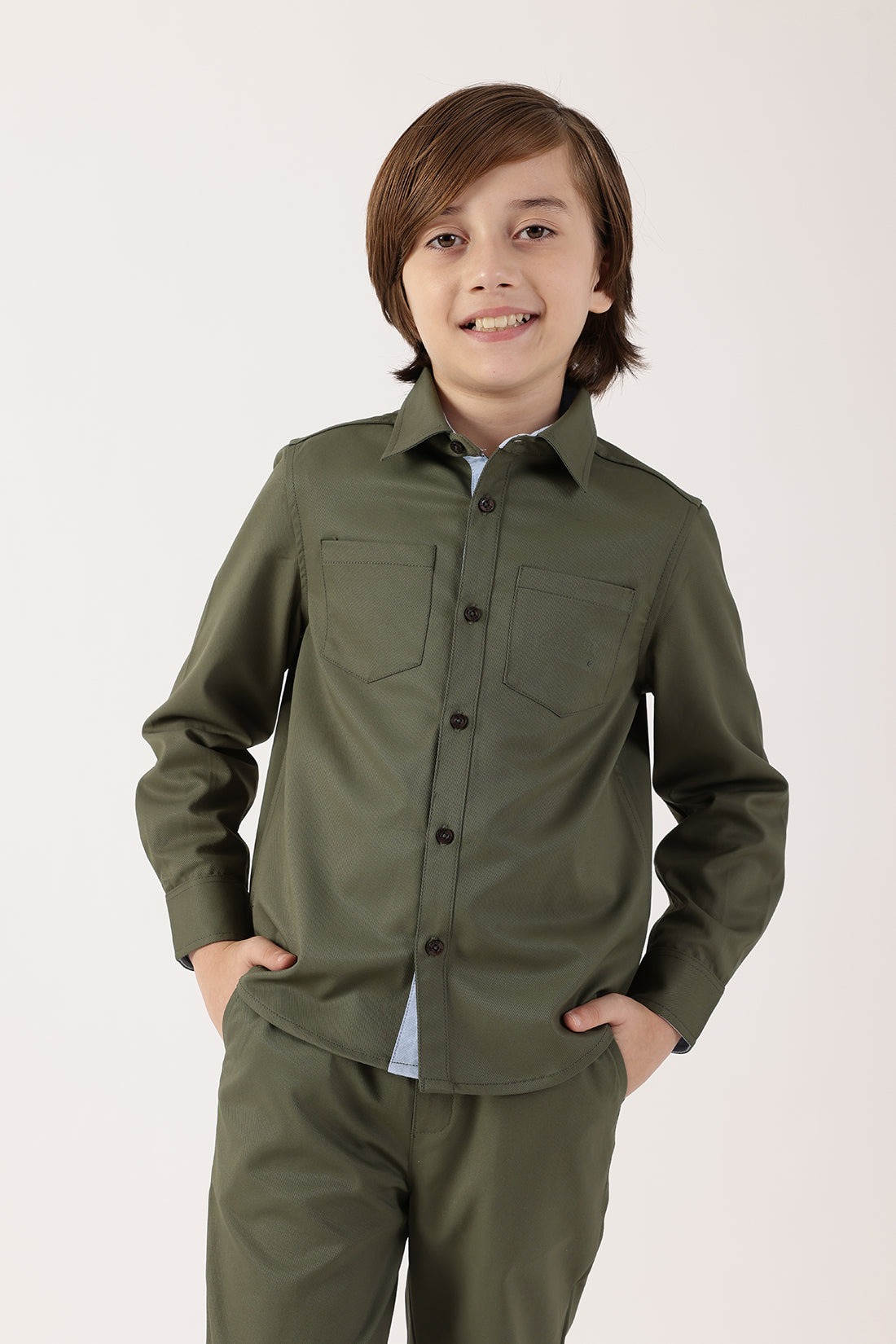 Boys Olive Cotton Knit Overshirt