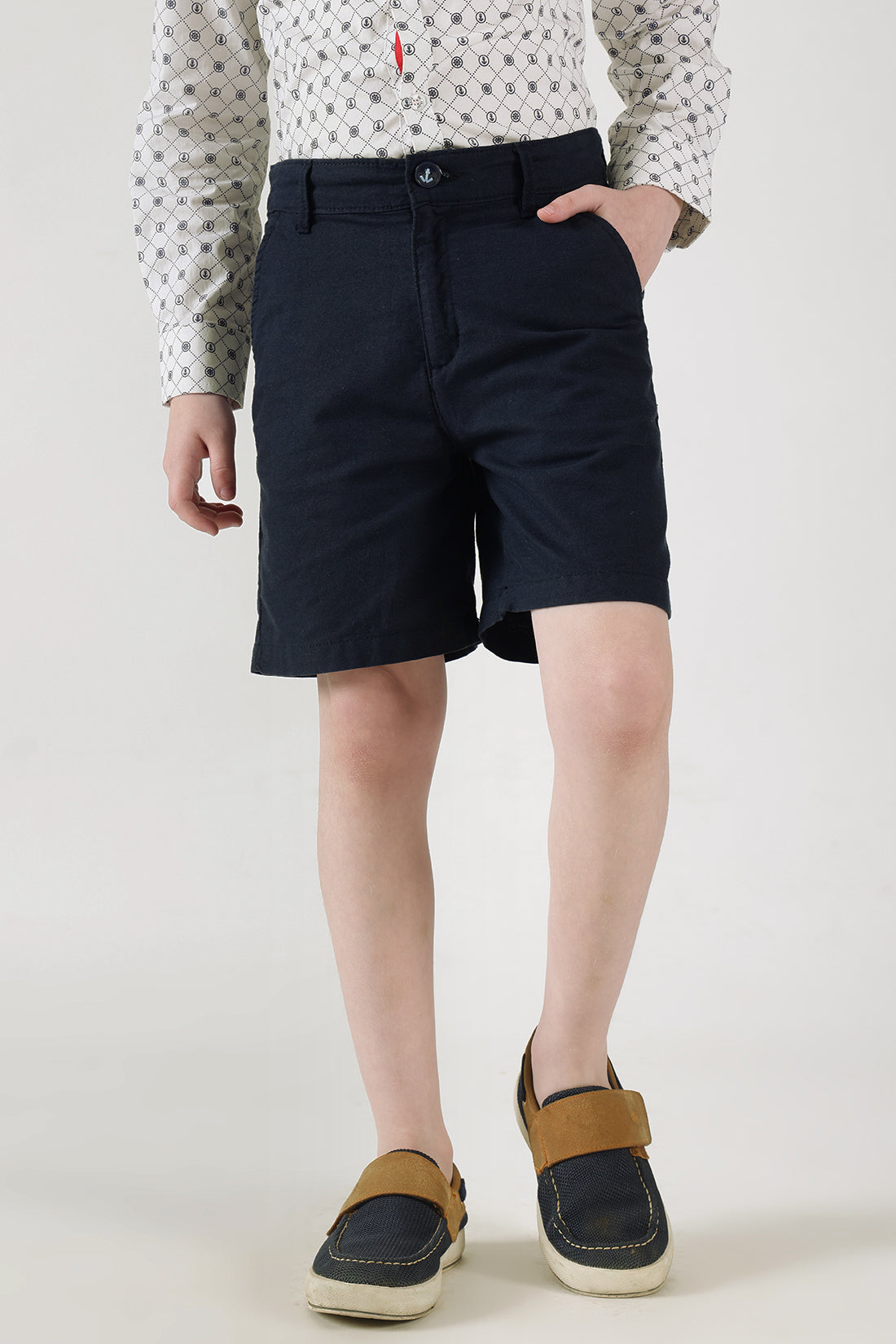 Boys Blue Regular Fit Solid Shorts