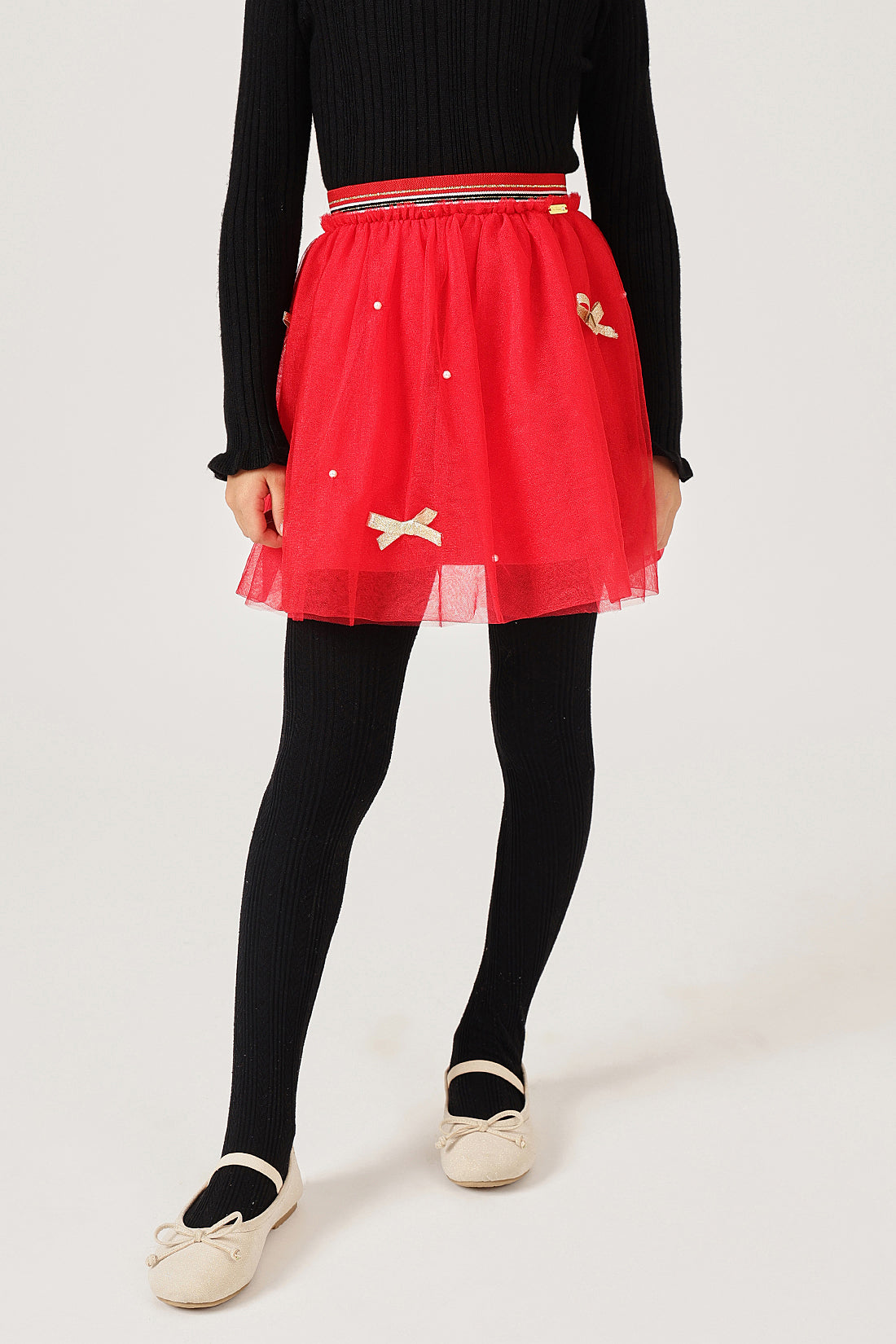 Girls Red Solid Woven Skirt – Xmas Party Wear