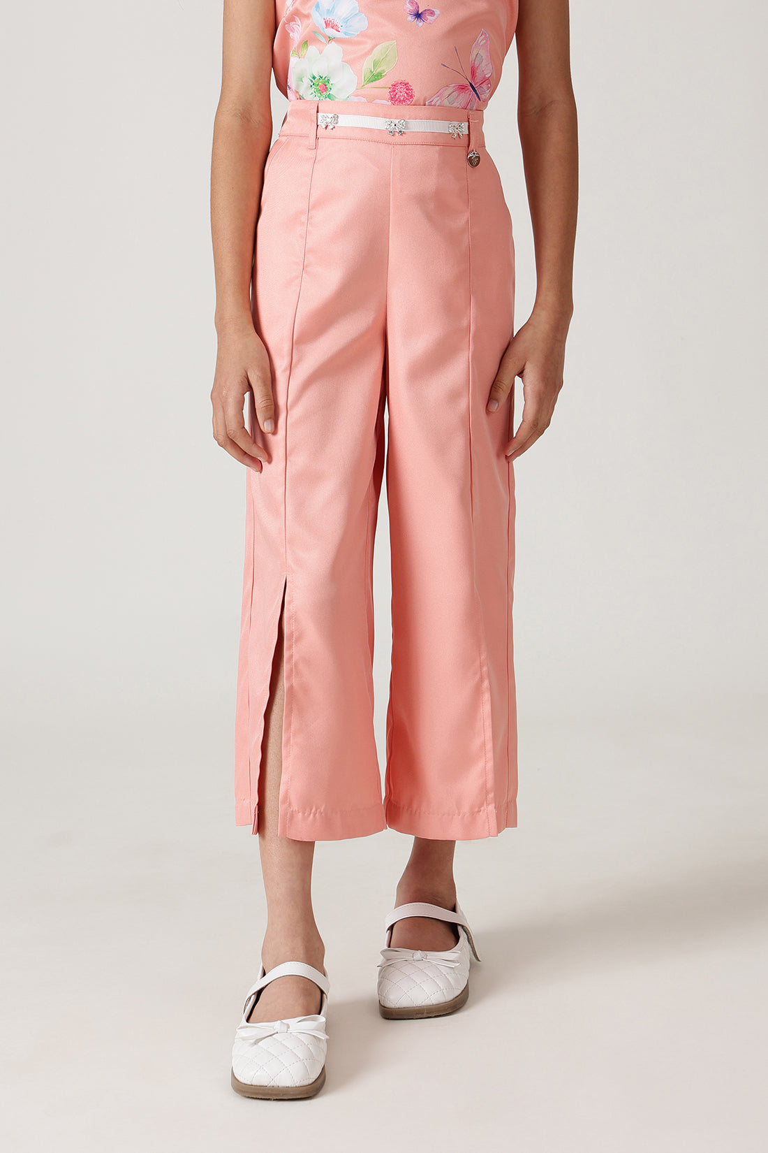Girls Peach Flared Solid Trouser by One Friday
