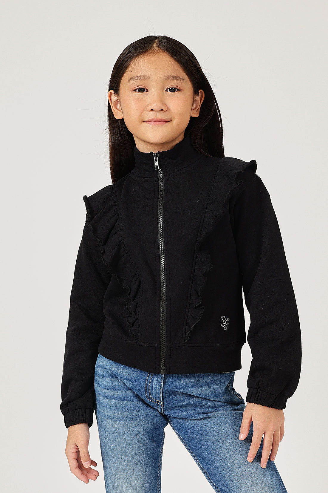 Girls Black Zip Turtle Neck Sweatshirt