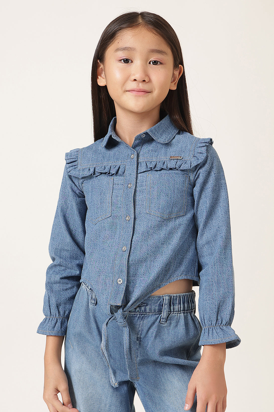 Girls Blue Denim Shirt Style Top