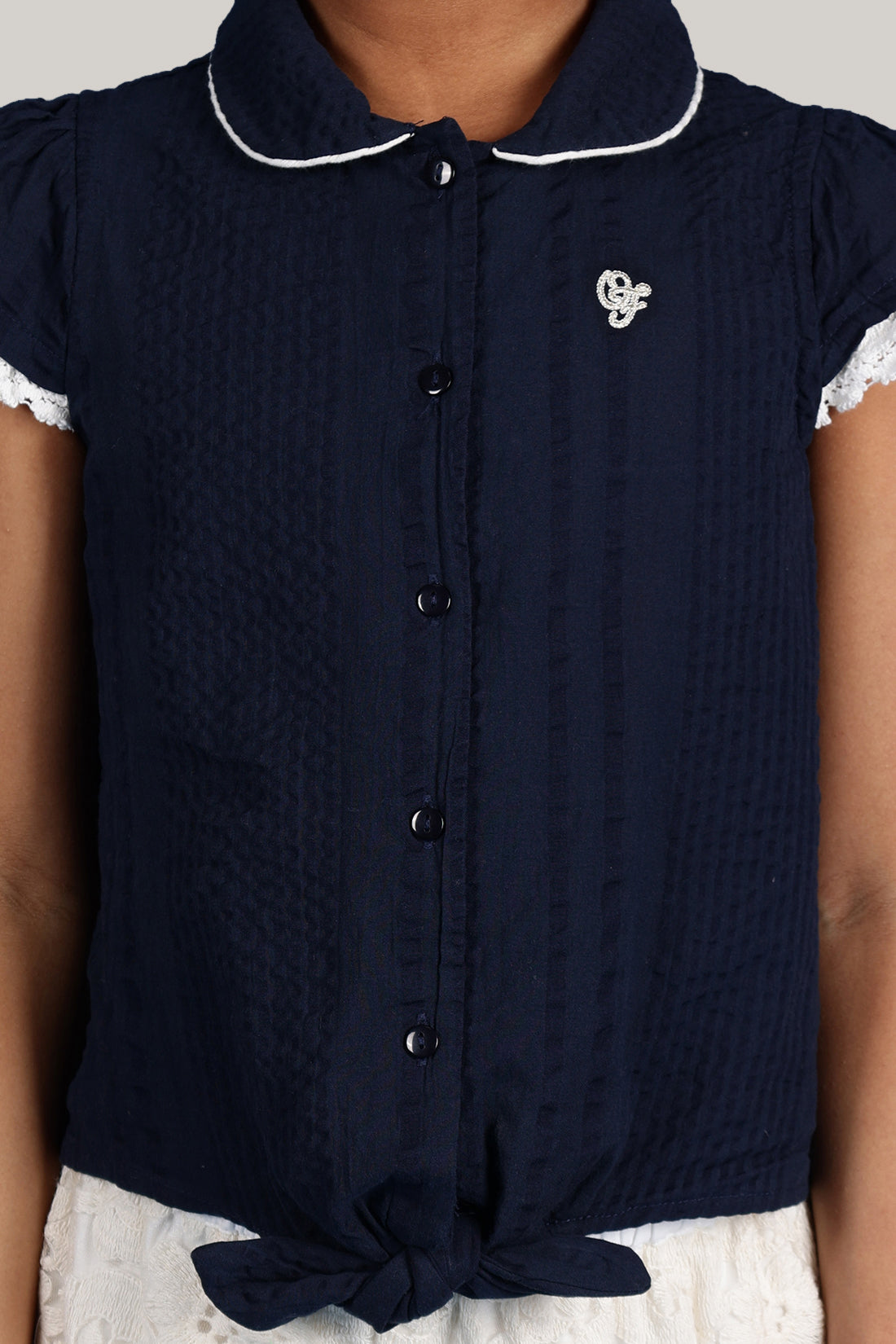 Girls Navy Blue Embroidered Knit Top