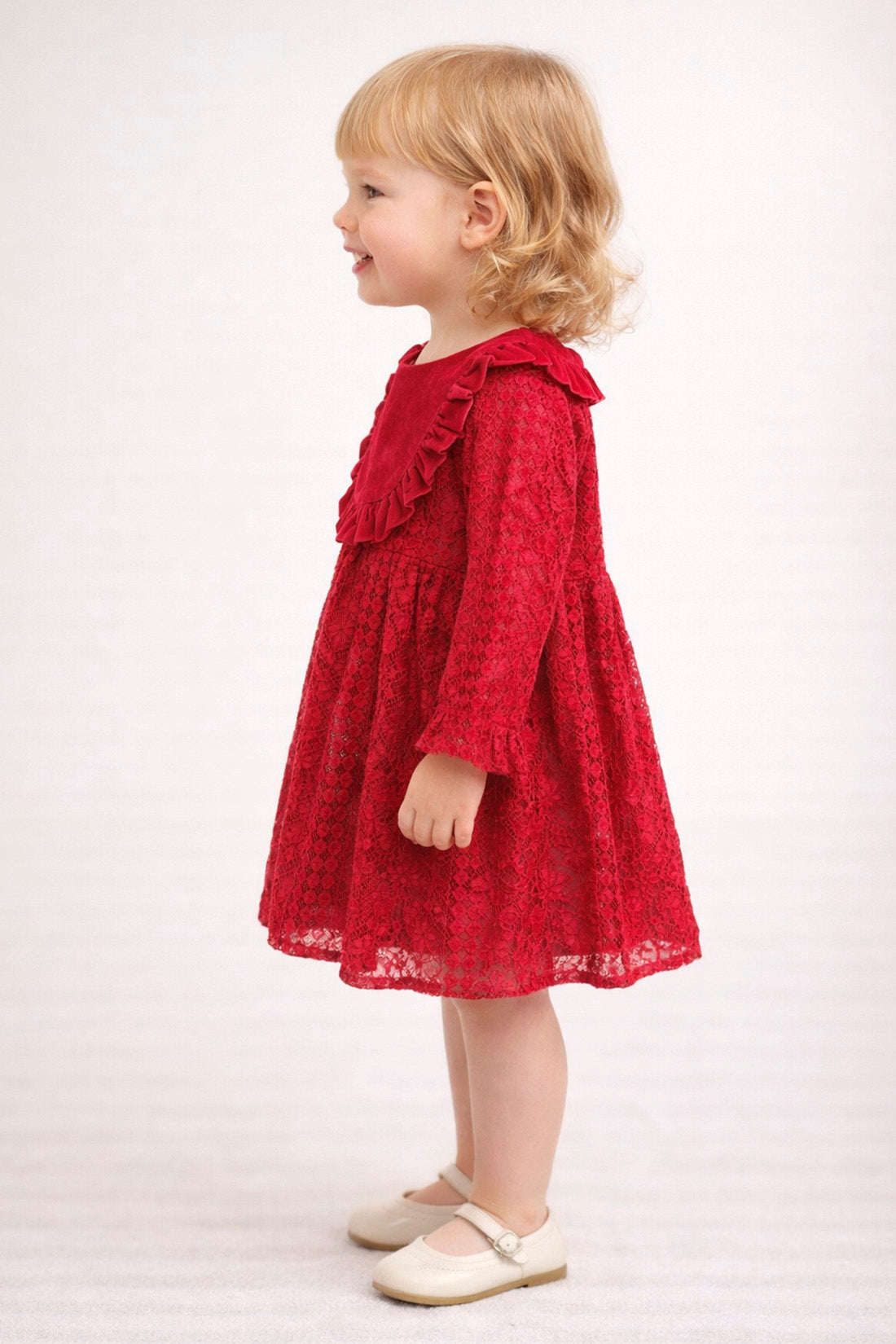 Baby Girls Red Velvet Mesh Dress
