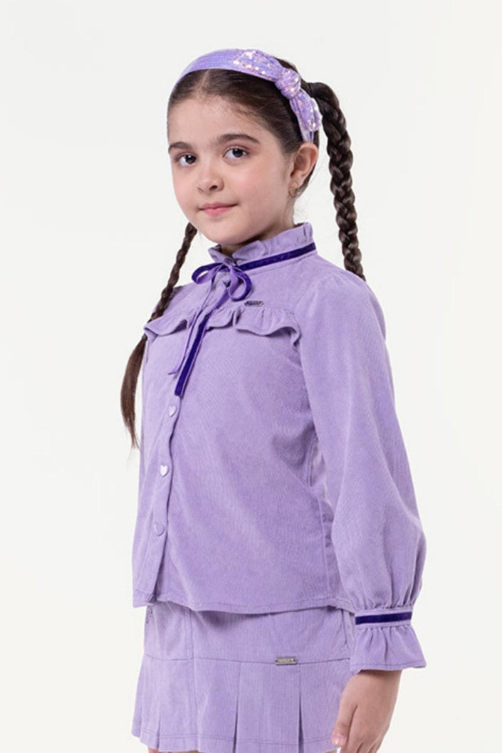 One Friday Varsity Chic Lilac Corduroy Top with Ribbons for Girls