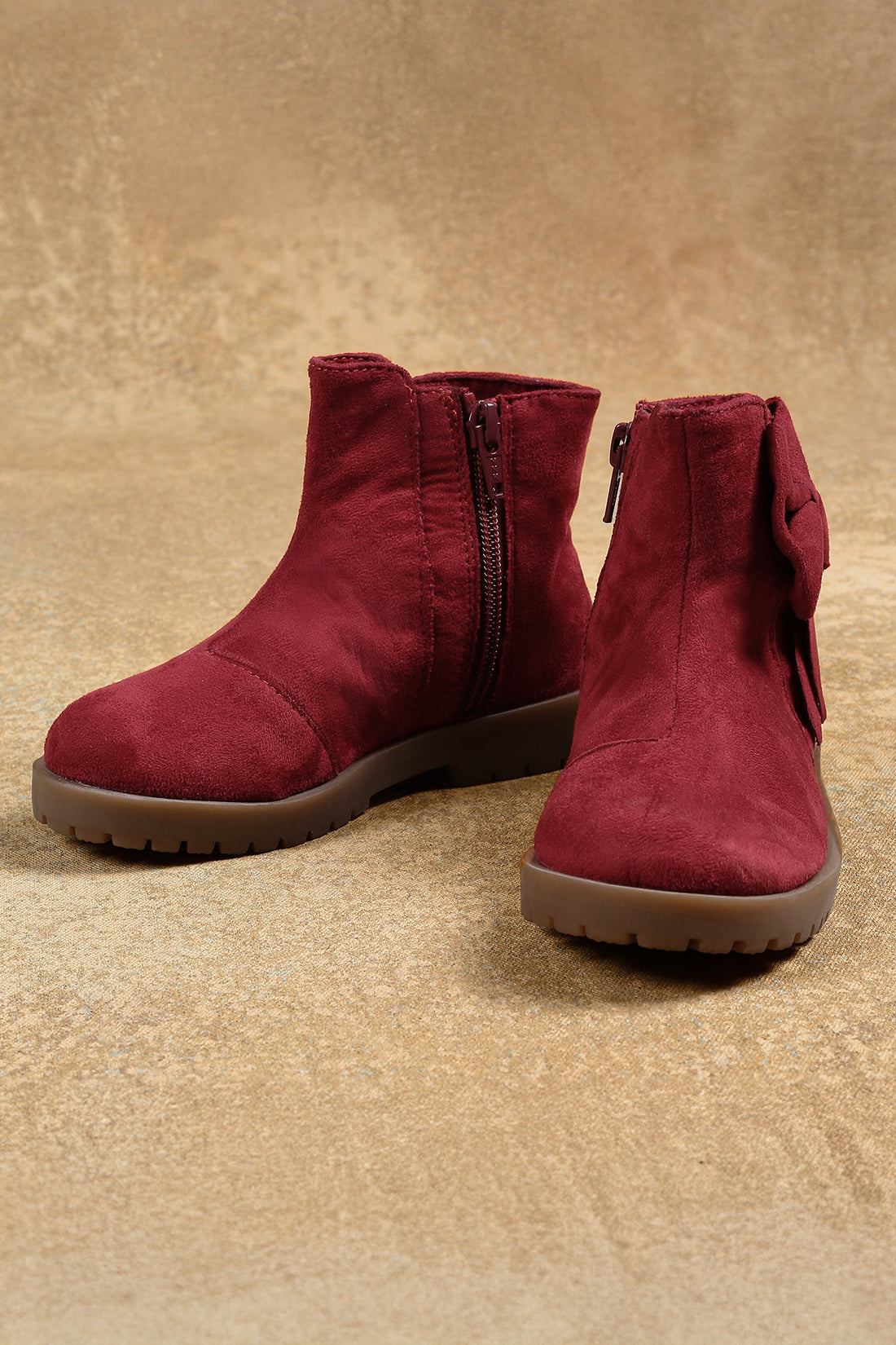 Girls Maroon Solid Boots