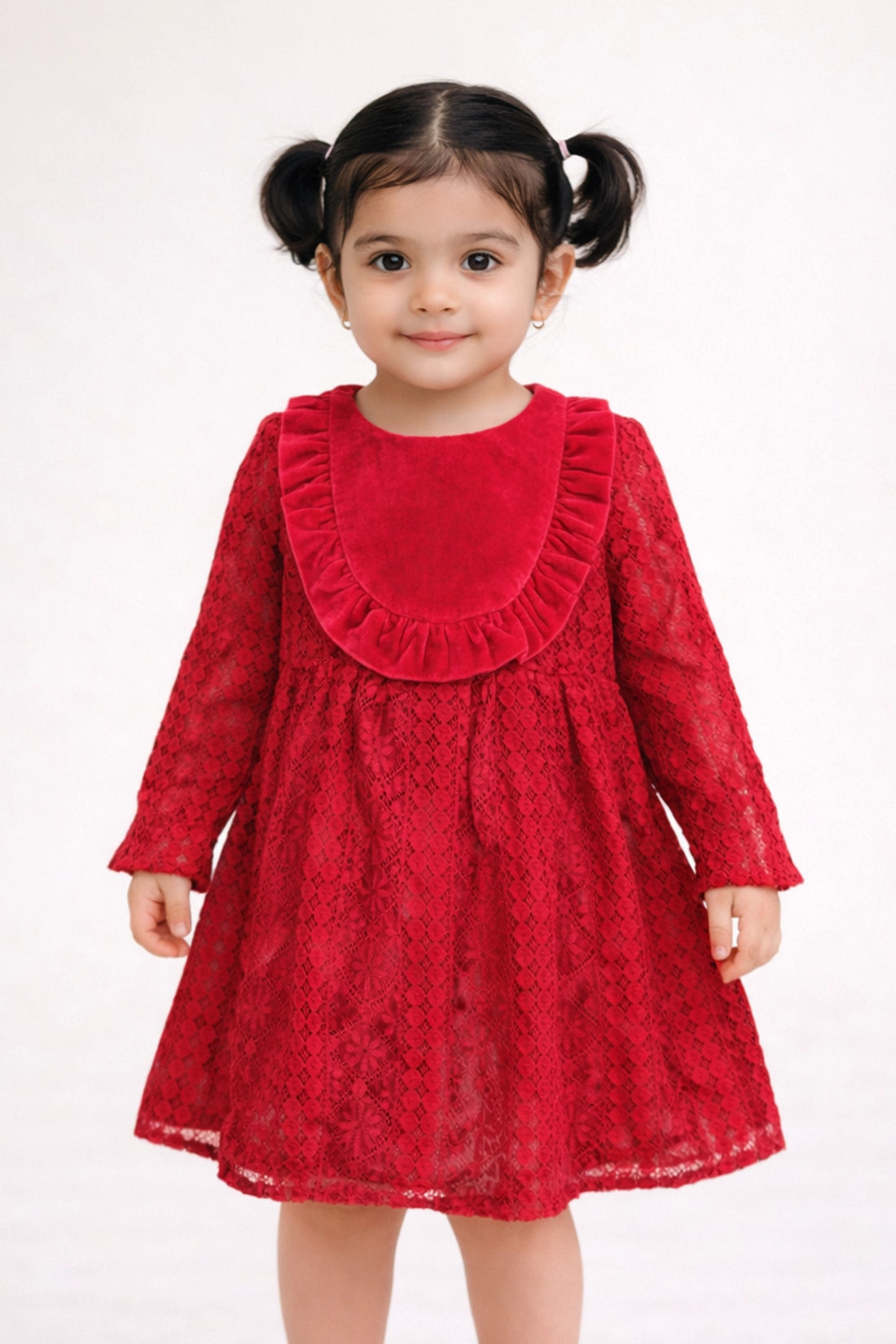 Baby Girls Red Velvet Mesh Dress
