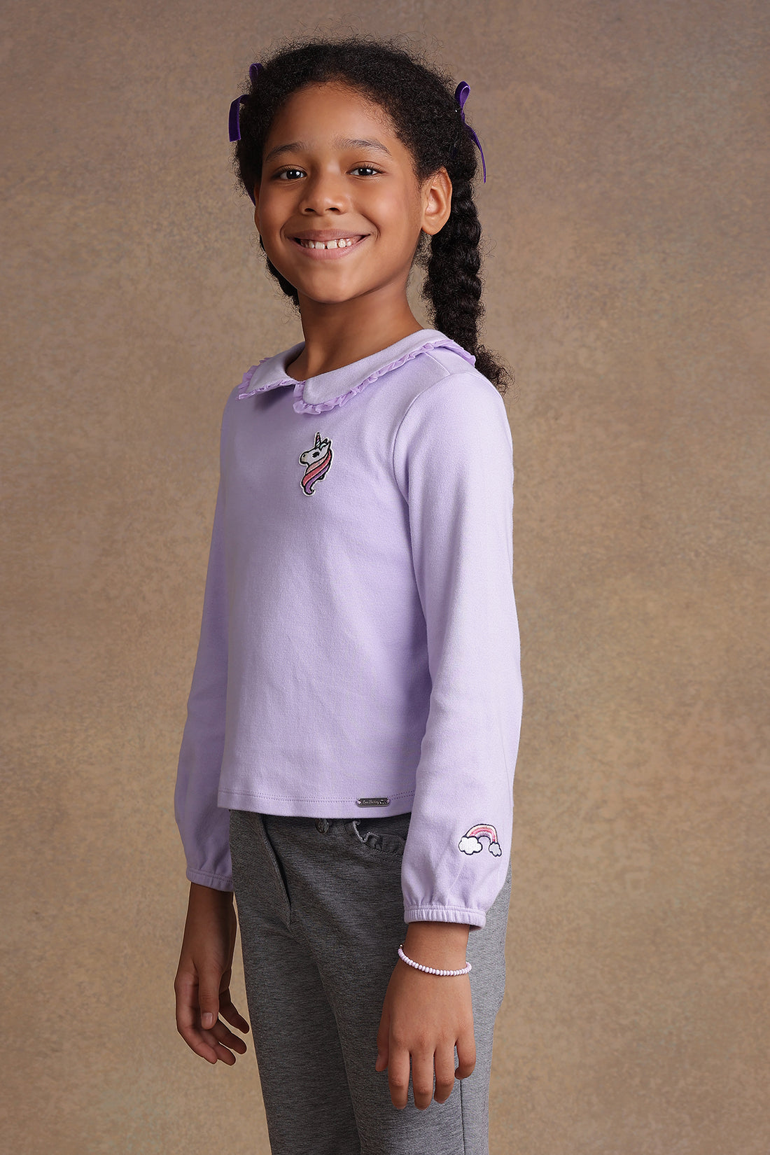 One Friday Kids Girls Peter Pan Lavender Coloured Top