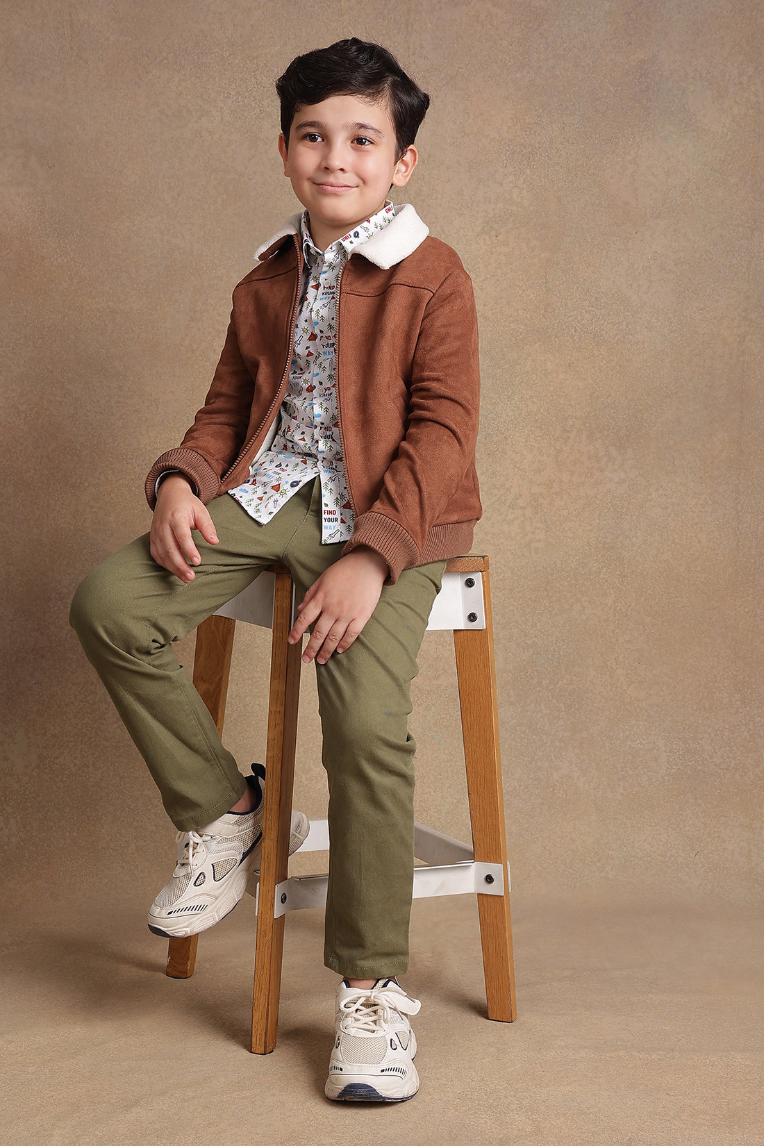 Kids Boys Brown Solid Jacket