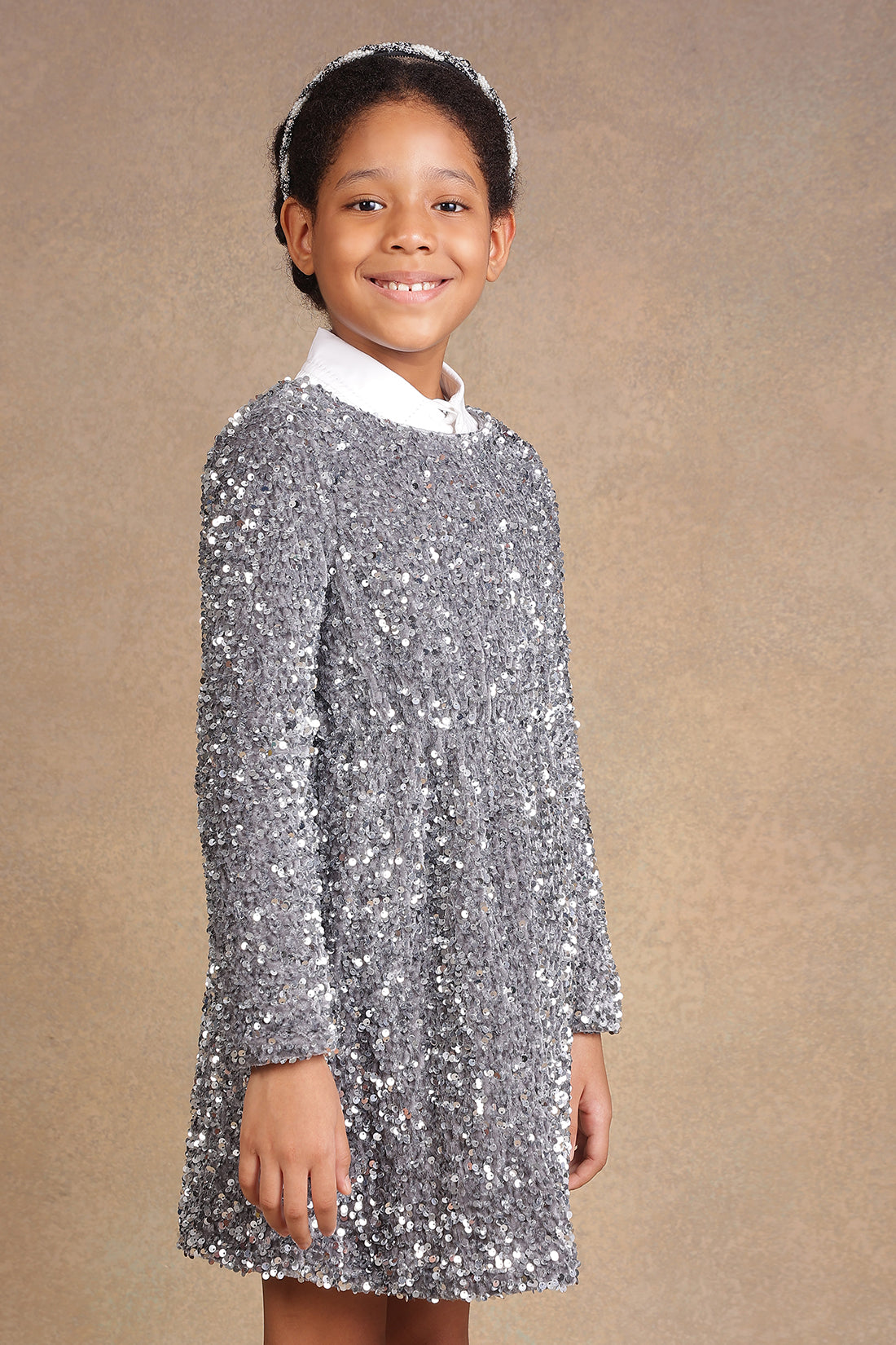 Girls Grey Sequinned Dress