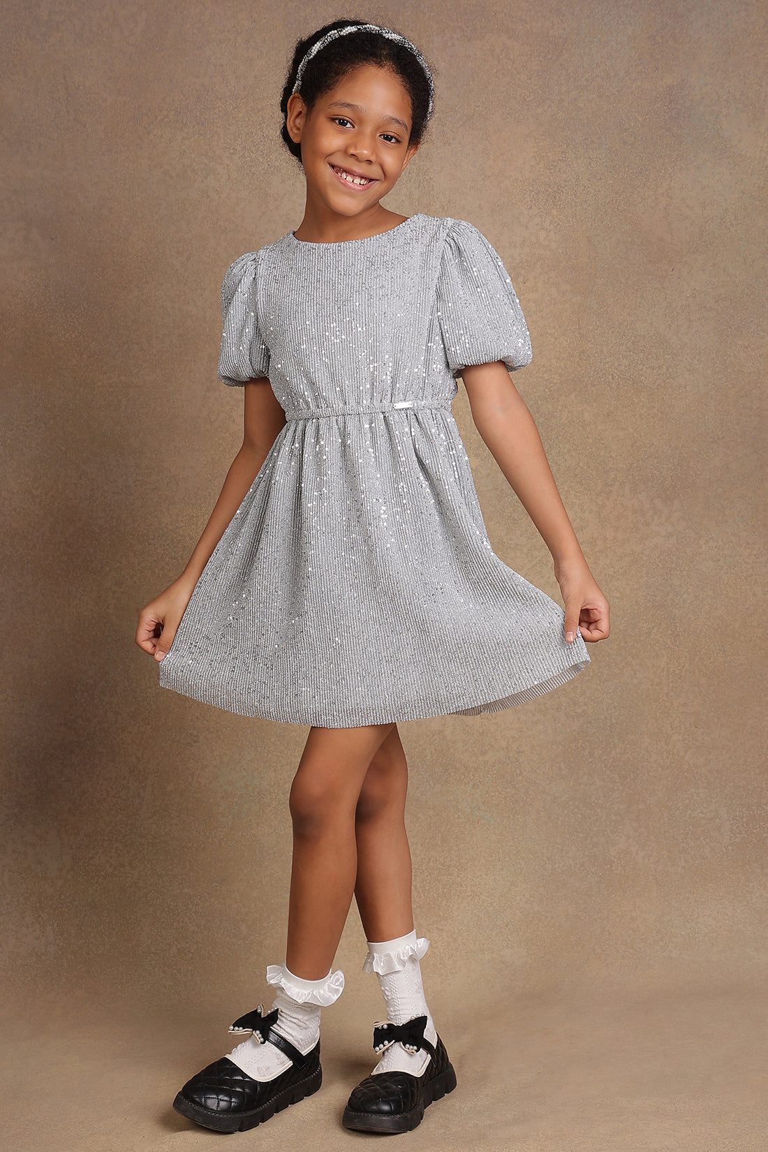 Buy Girls Silver Sequinned Dress