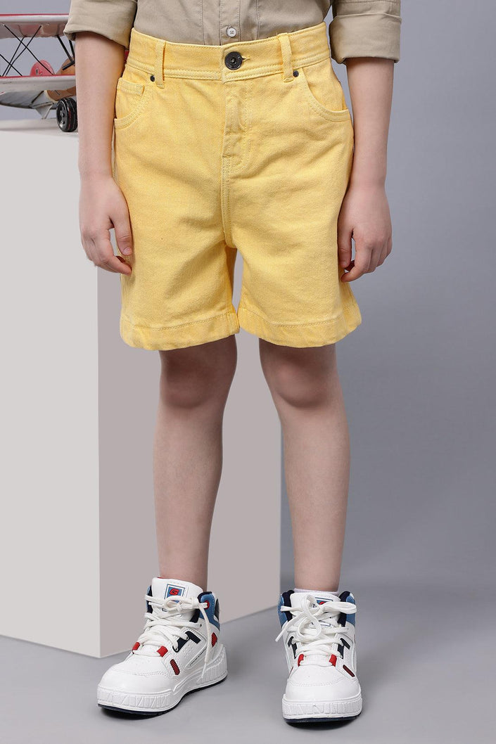 One Friday Kids Boys Yellow Solid Cotton Shorts