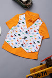 One Friday Baby Boys Orange Waistcoat attached Tee With Shorts Set