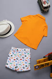 One Friday Baby Boys Orange Waistcoat attached Tee With Shorts Set