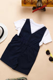One Friday Baby Boys Navy Blue Cotton Embroidered Dungaree With T-shirt