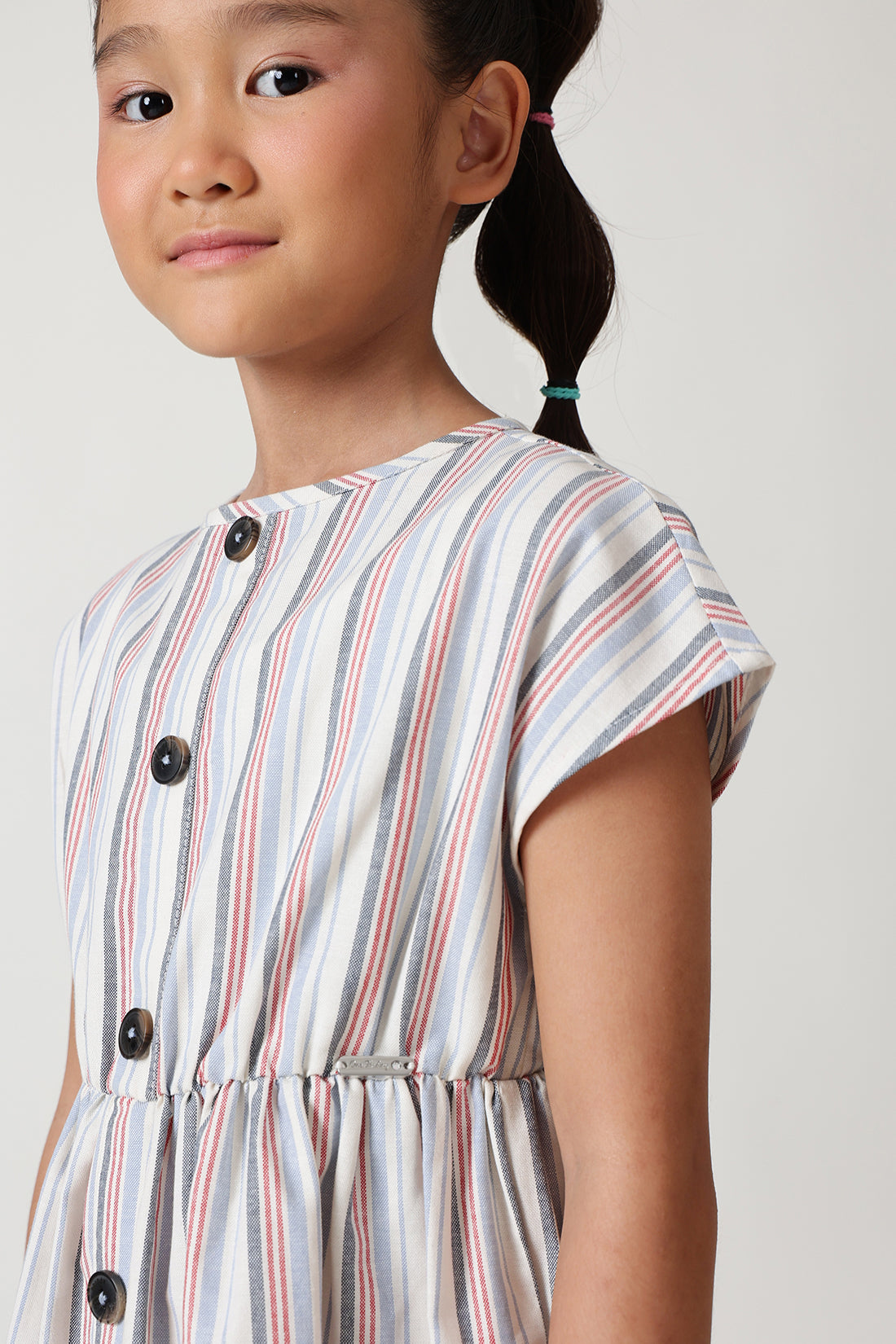 Girls Multi Color Regular Raglan Sleeve Yarn Dyed Dress by One Friday