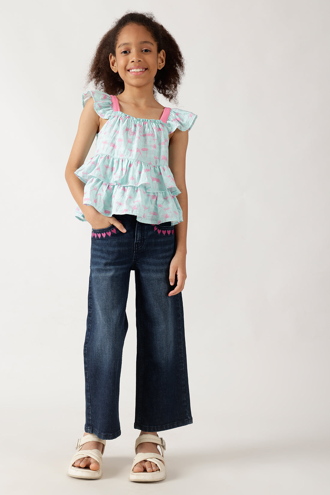 Girls Blue Straight Fit Solid Denim Jeans by One Friday