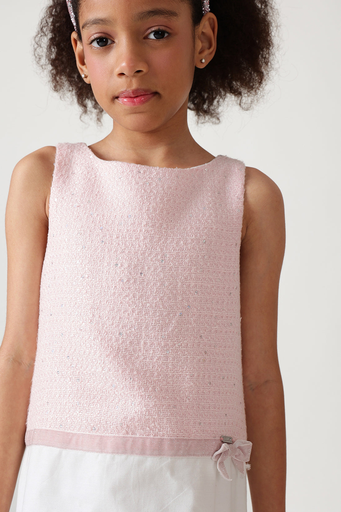 Girls Pink A-Line Sleeveless Textured Dress