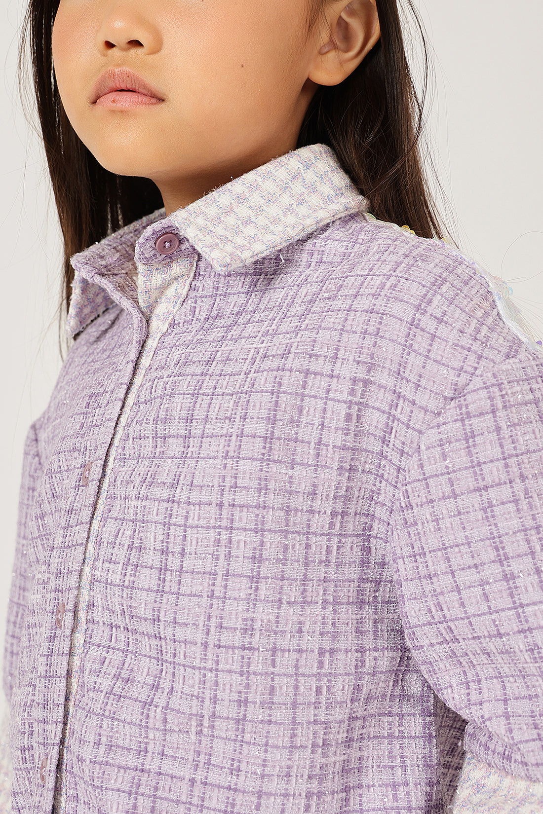 Girls Lilac Boucle Buttoned Shirt Collar Overshirt