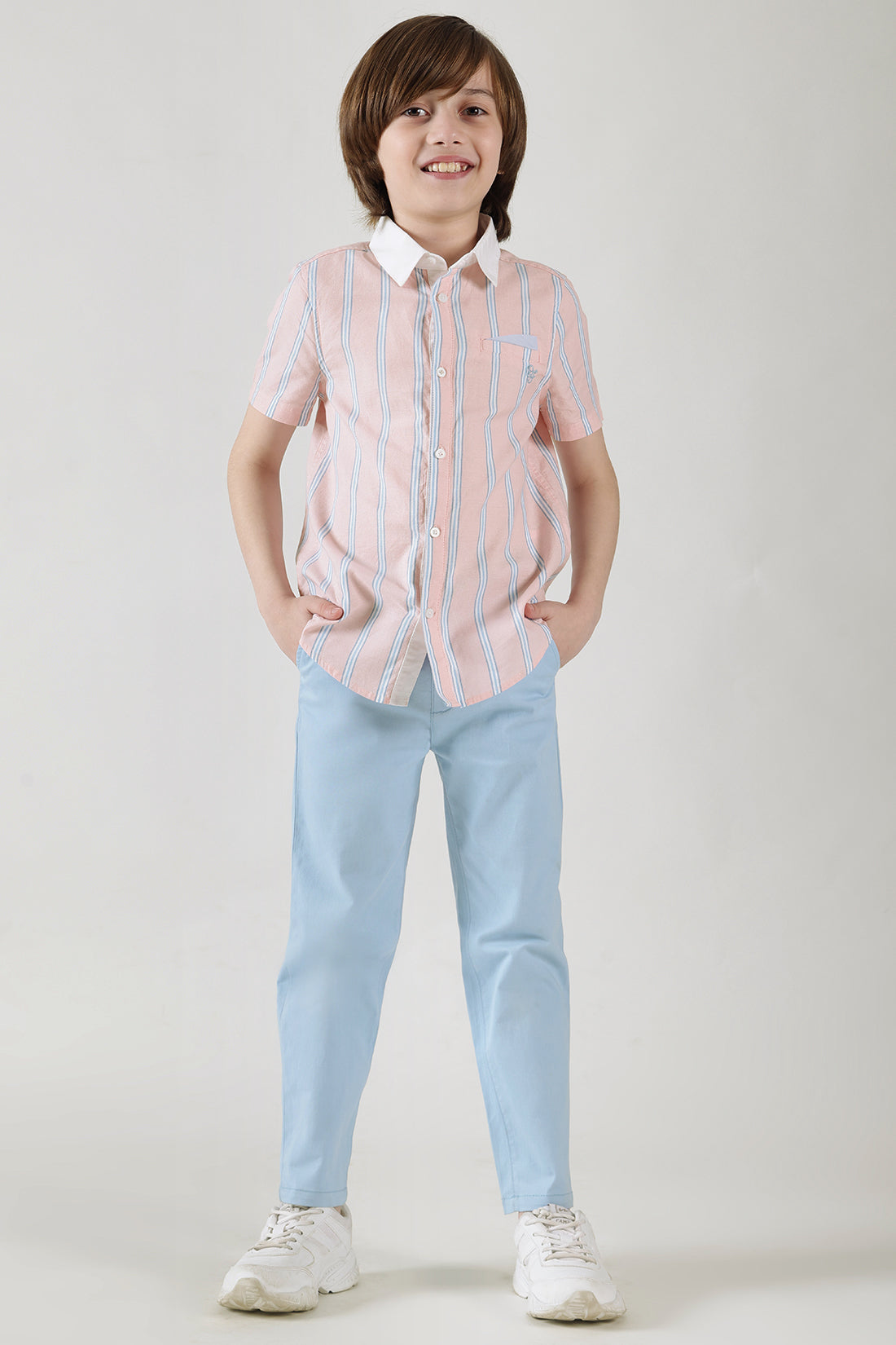 Boys Pink Regular Fit Short Sleeve Striped Shirt by One Friday