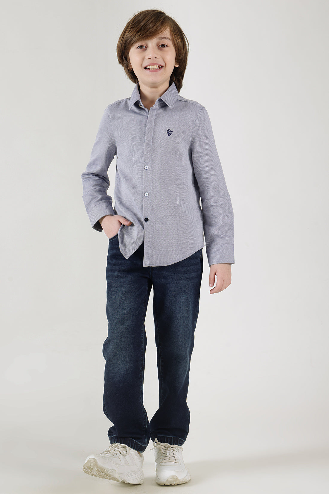 Boys Grey Regular Fit Full Sleeve Solid Shirt by One Friday