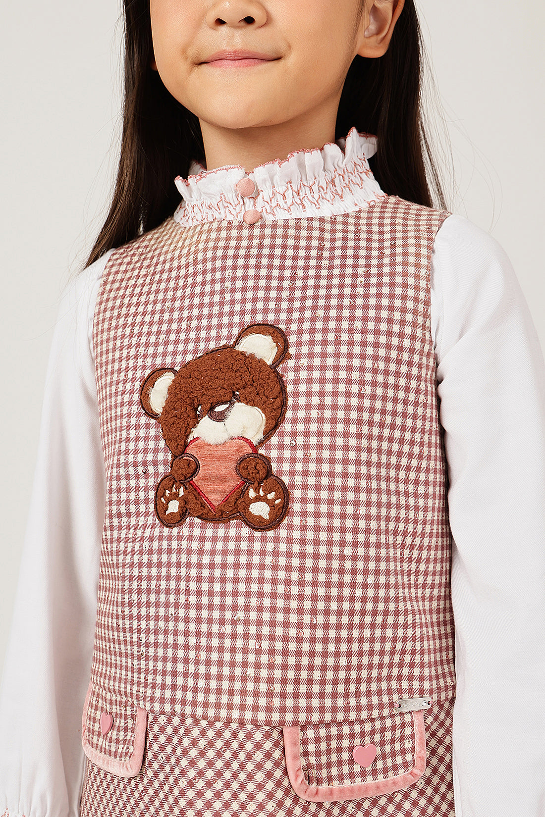 Girls Multicolour Checked Sleeveless Round Neck Dress | One Friday