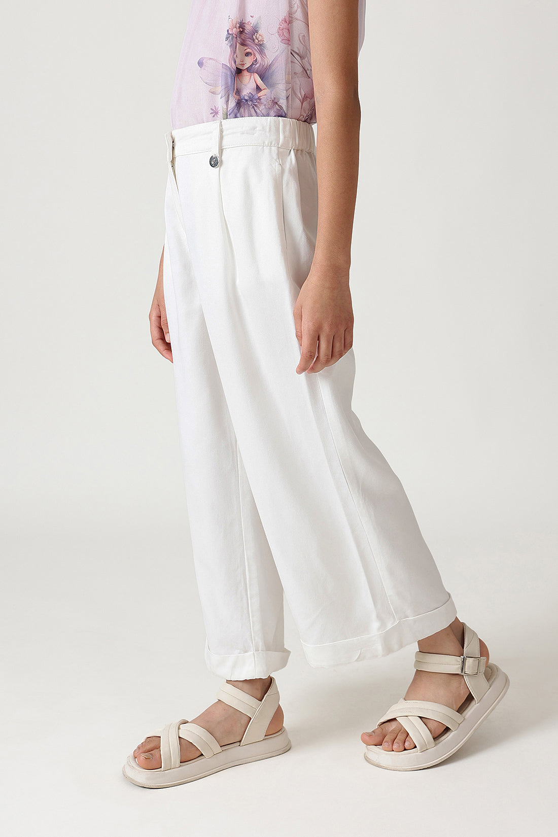 Girls White Flared Solid Trouser by One Friday