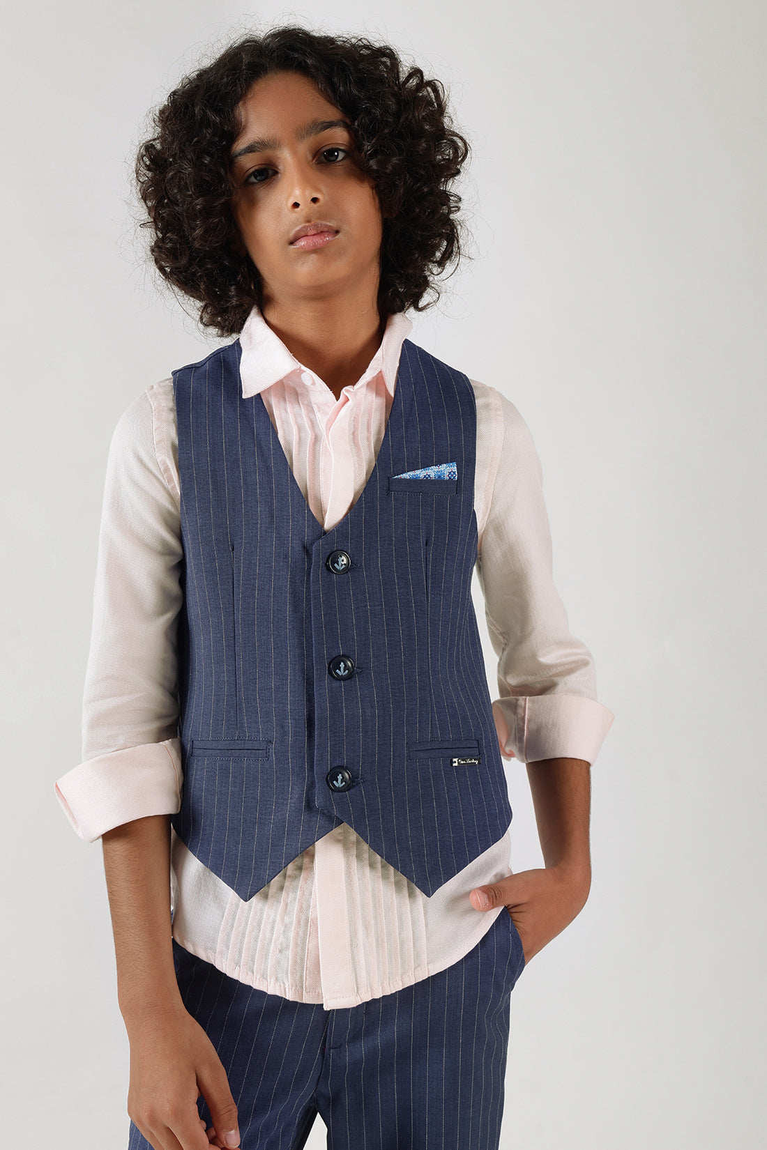 Boys Blue Slim Fit Sleeveless Striped Waistcoat by One Friday