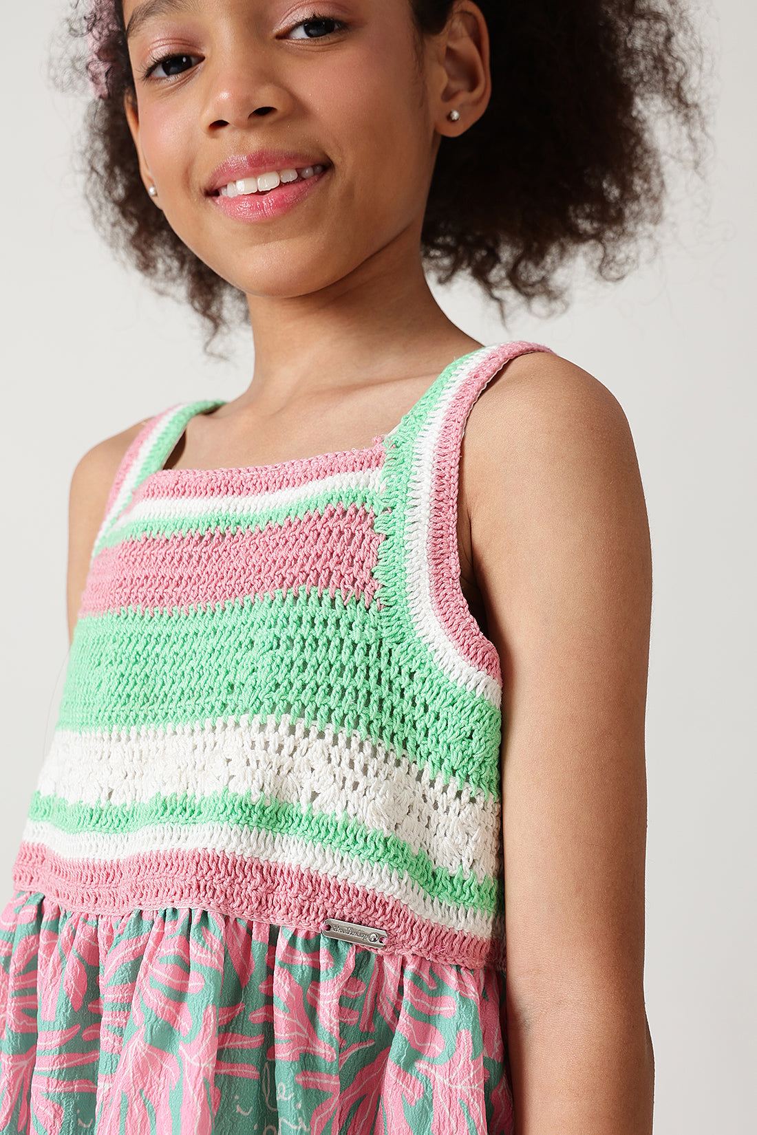 Girls Multicolor Sleeveless Fit & Flare Printed Dress By One Friday