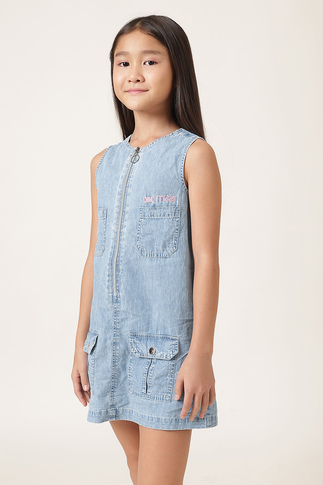 Girls Blue Sleeveless Denim Dress