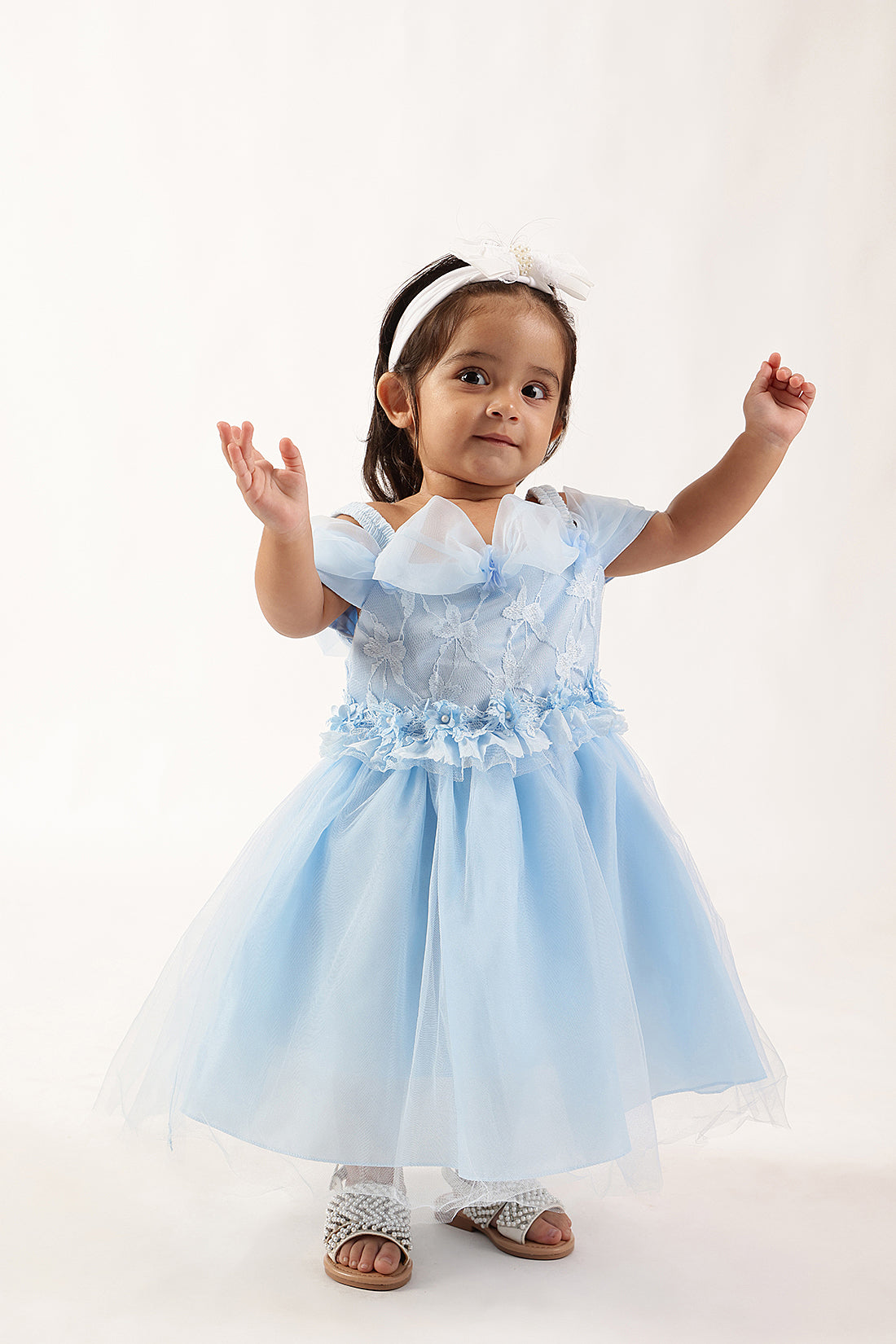 Baby Girls Blue Off-Shoulder Party Dress