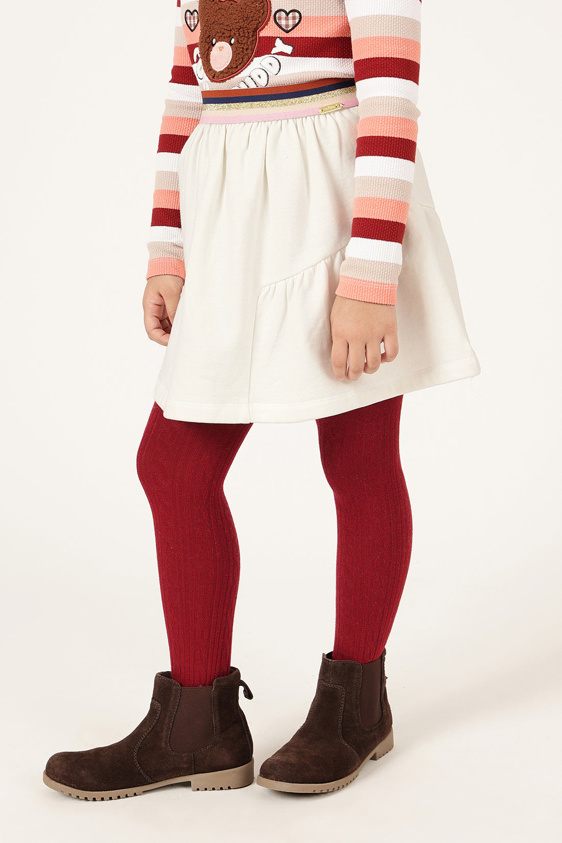 Girls Off White Cotton Fleece Woven Skirt