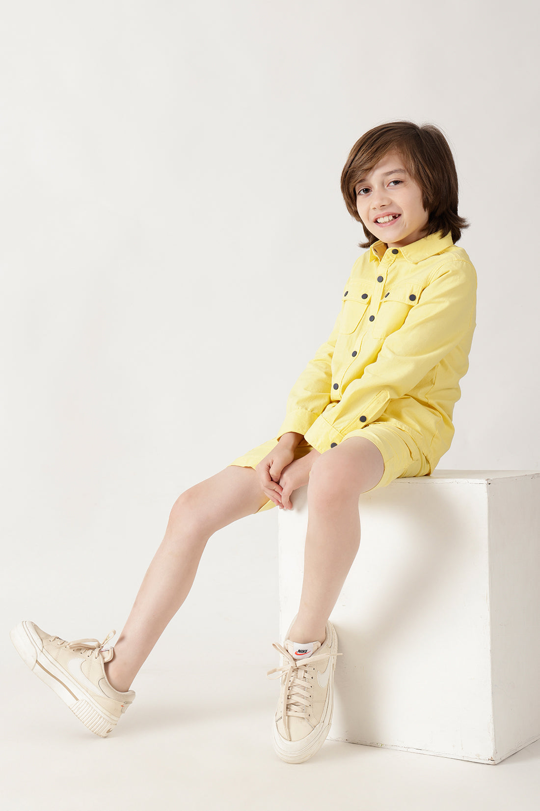 Boys Yellow Loose Fit Full Sleeve Solid Shirts By One Friday