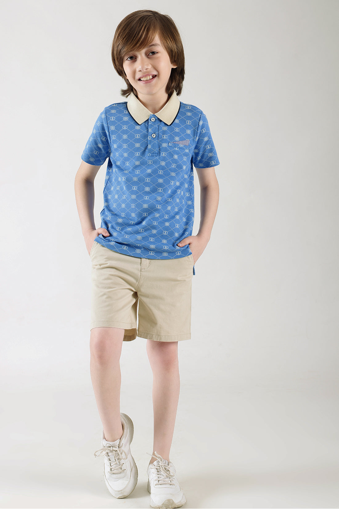 Boys Blue Regular Fit Half Sleeve Printed Polo T-Shirt by One Friday