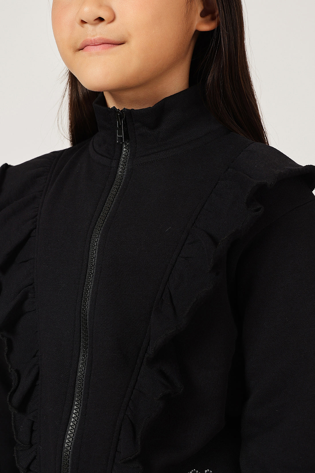 Girls Black Zip Turtle Neck Sweatshirt