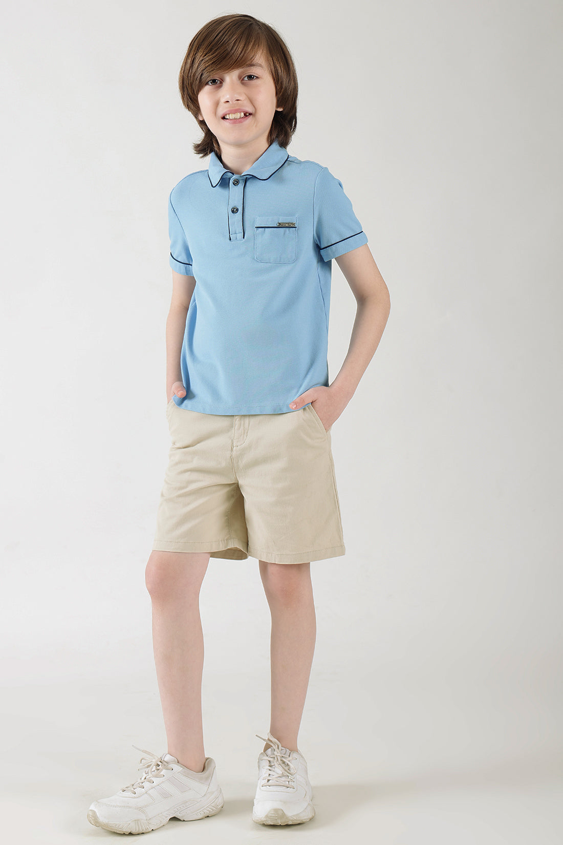 Boys Blue Regular Fit Half Sleeve Solid Polo T-Shirt by One Friday