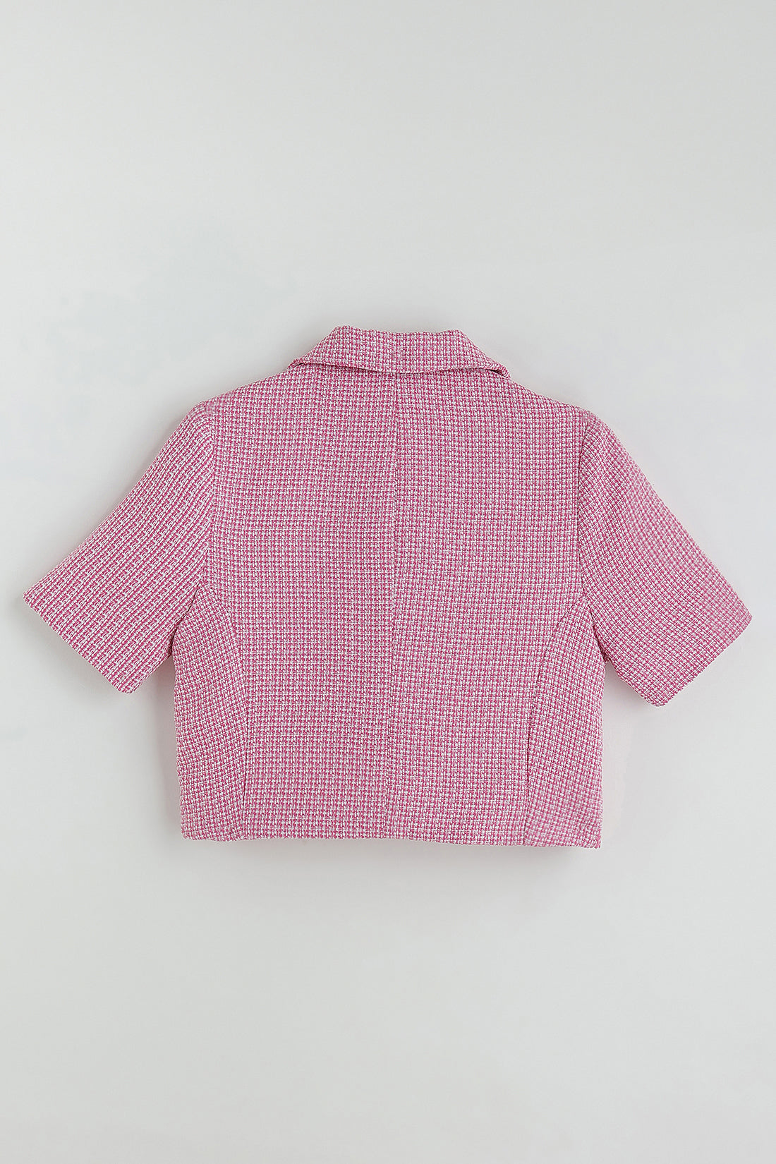 Girls Pink Cropped Fit Half Sleeve Yarn Dyed Jacket by One Friday