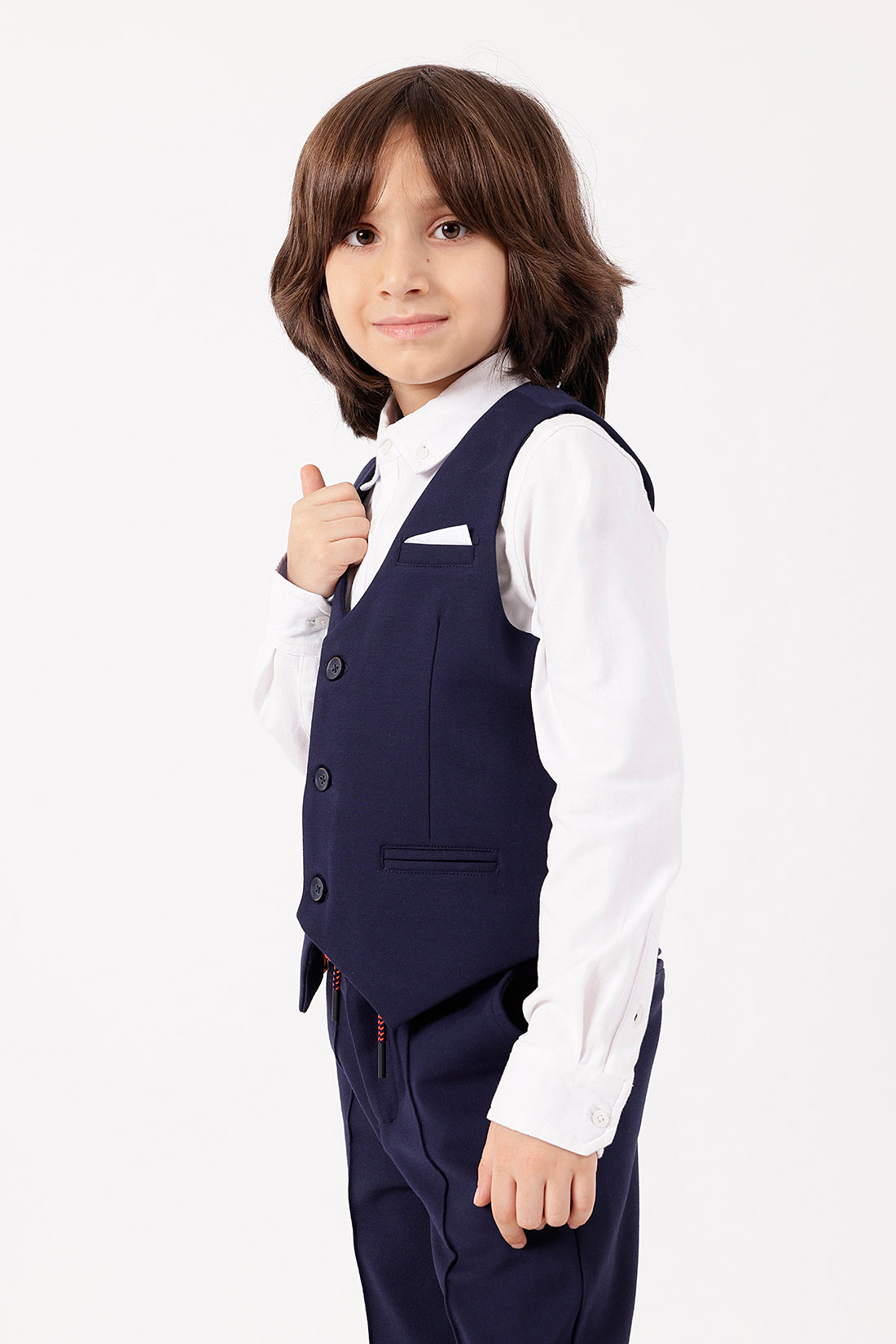 Boys Navy Blue Sleeveless V-Neck Waistcoat