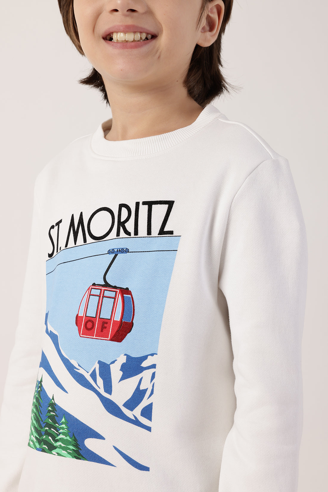 Boys White Sweatshirt – Full Sleeves Cotton Blend Knit | One Friday