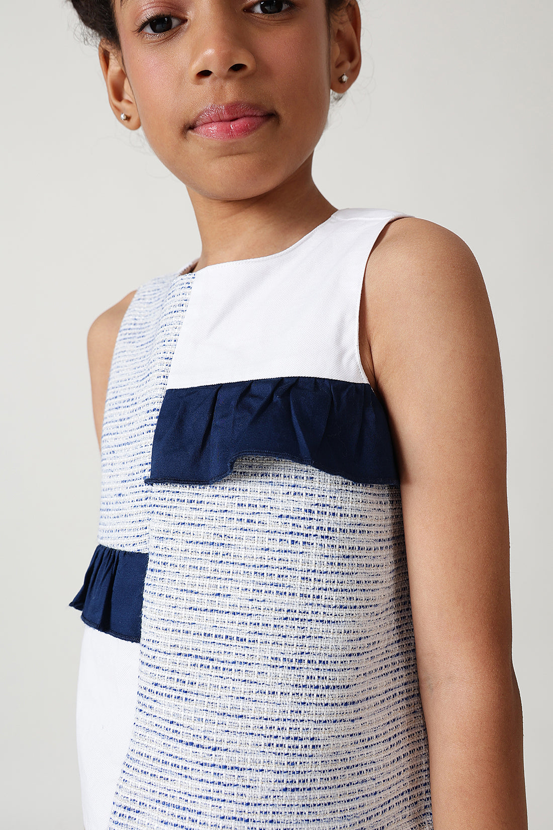 Girls Blue Regular Fit Sleeveless Color Blocking Top By One Friday