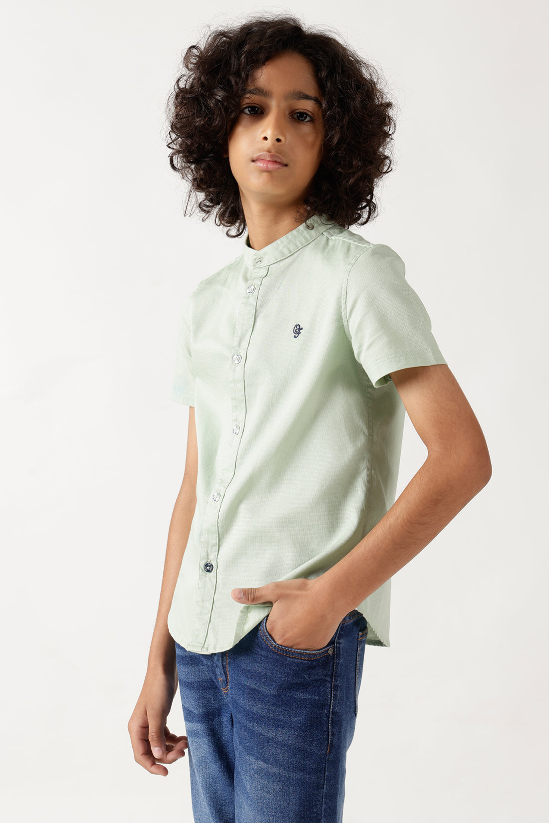 Boys Mint Green Half Sleeve Solid Shirt by One Friday