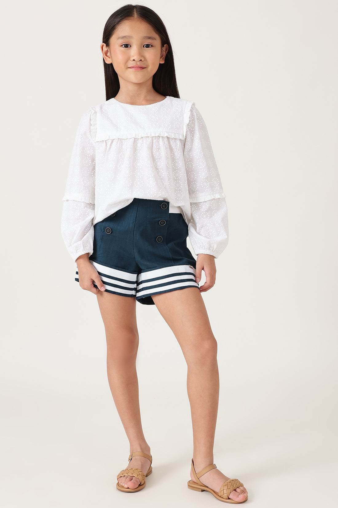 Girls Navy Solid Shorts Regular Fit -