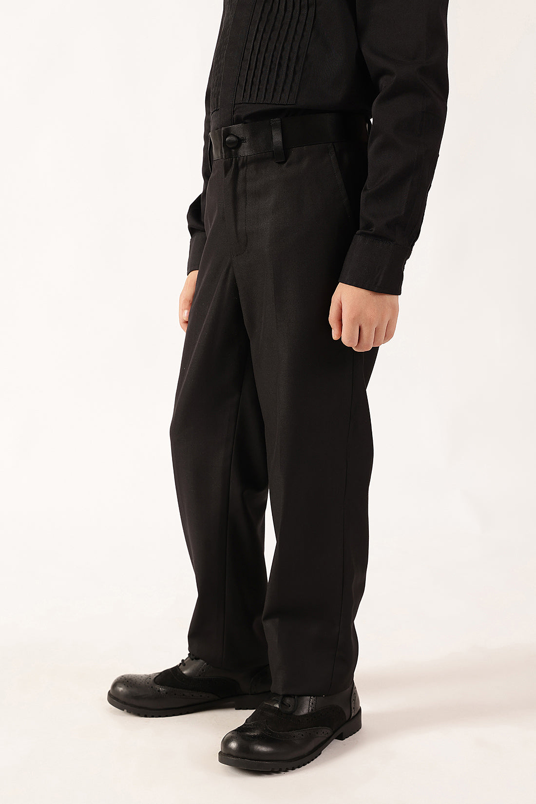 Boys Black Regular Fit Woven Trouser