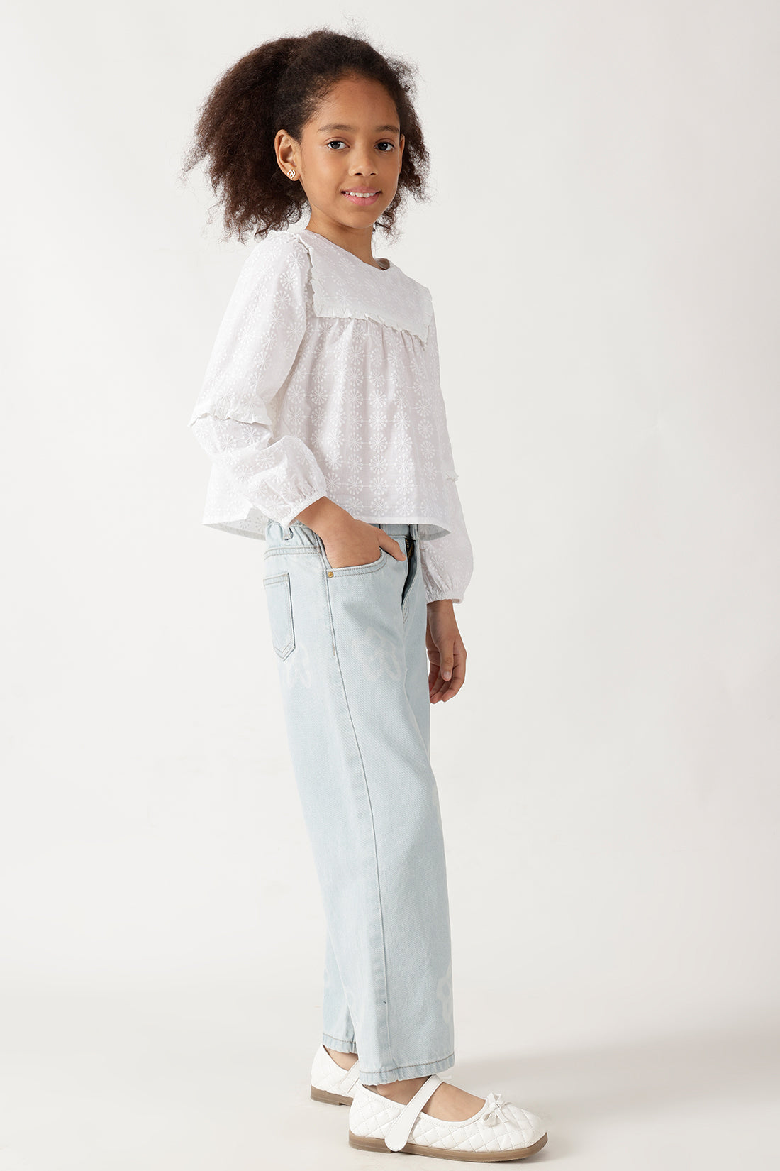 Girls Blue Straight Fit Solid Denim Jeans by One Friday