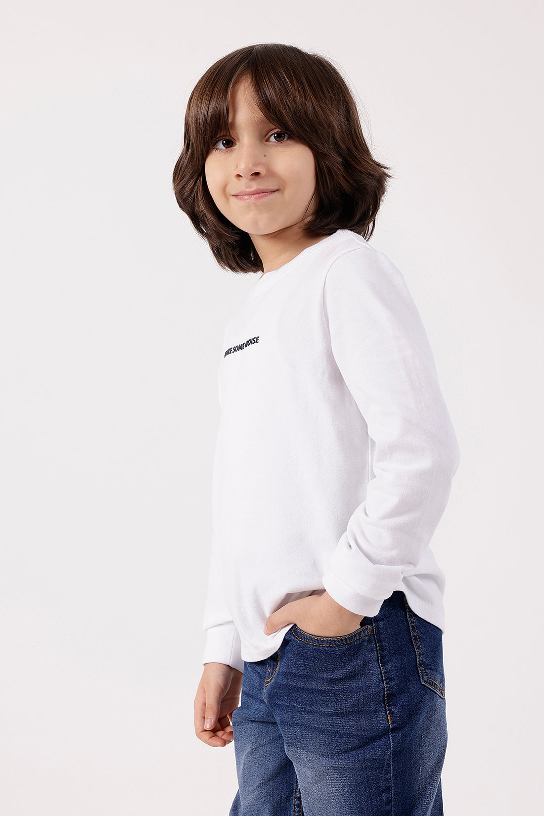 Boys White Solid T-Shirt